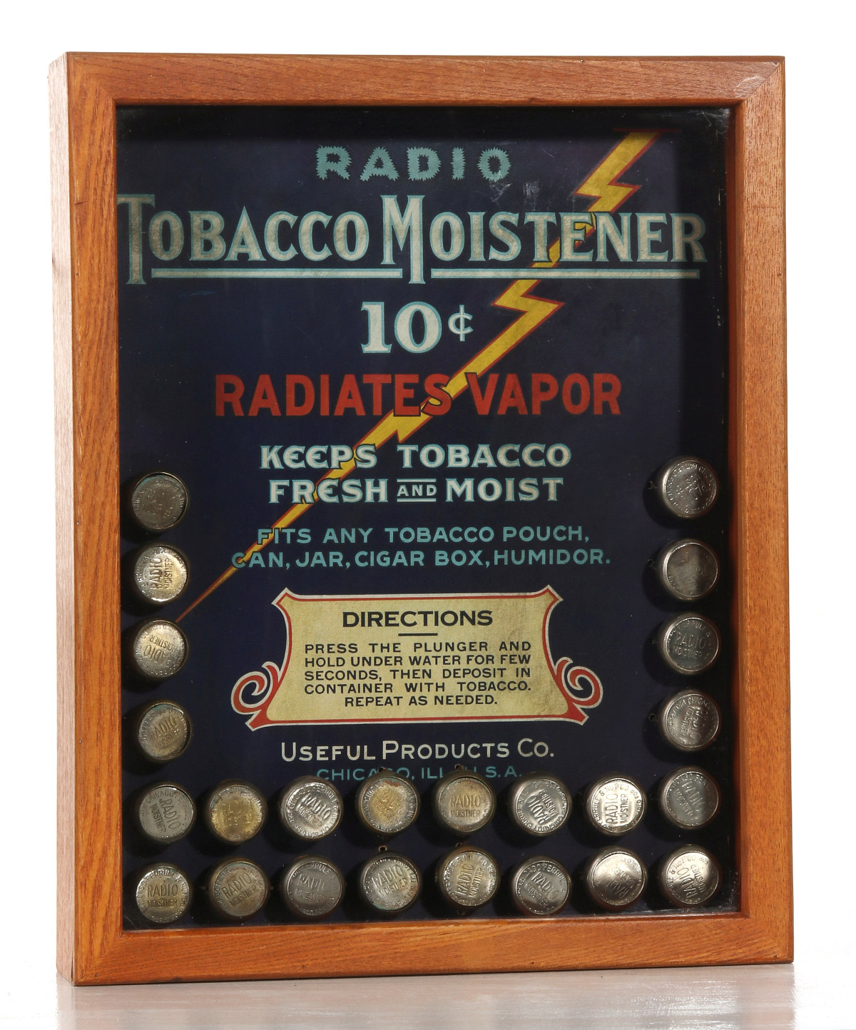 FRAMED STORE DISPLAY FOR THE 10 CENT TOBACCO MOISTENER