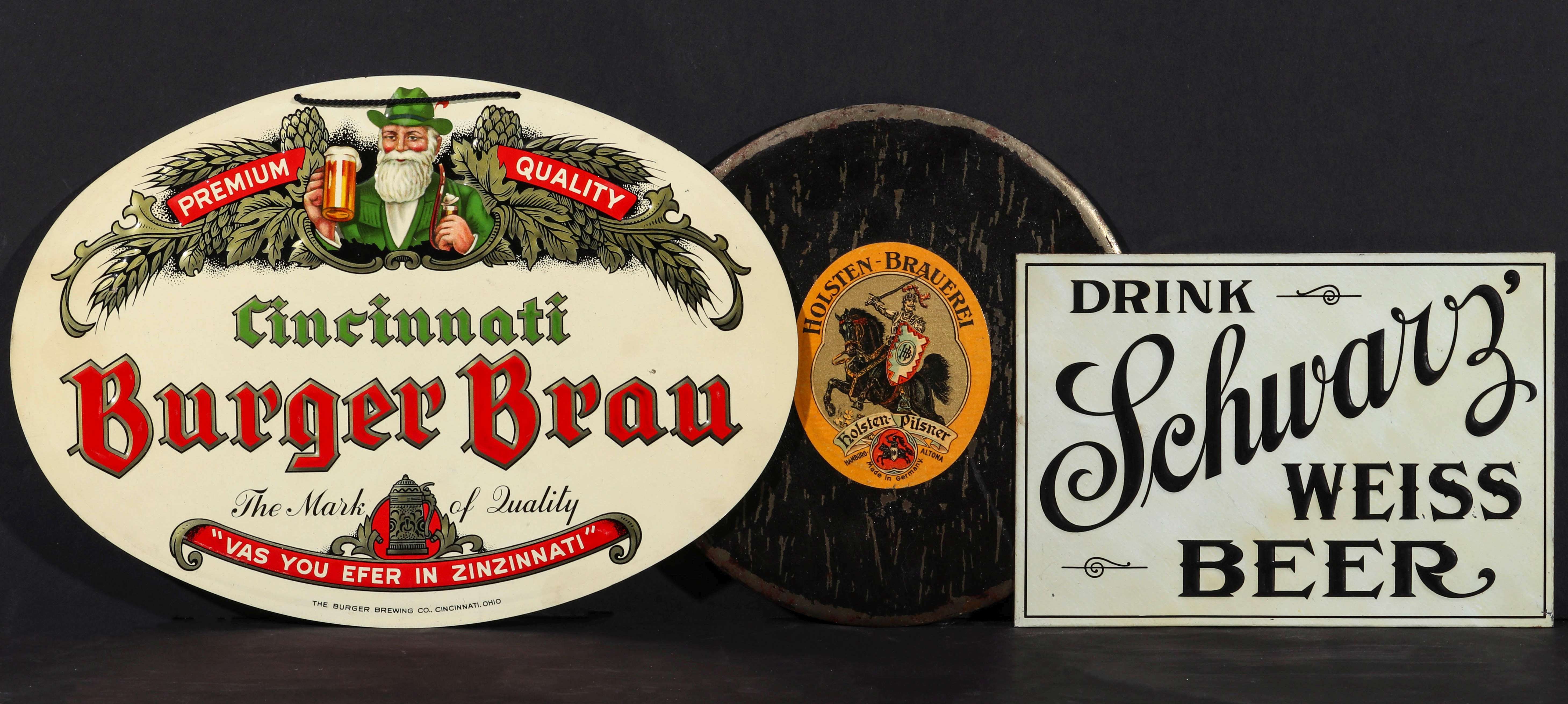 THREE PRE-PROHIBITION BEER ADVERTISING SIGNS