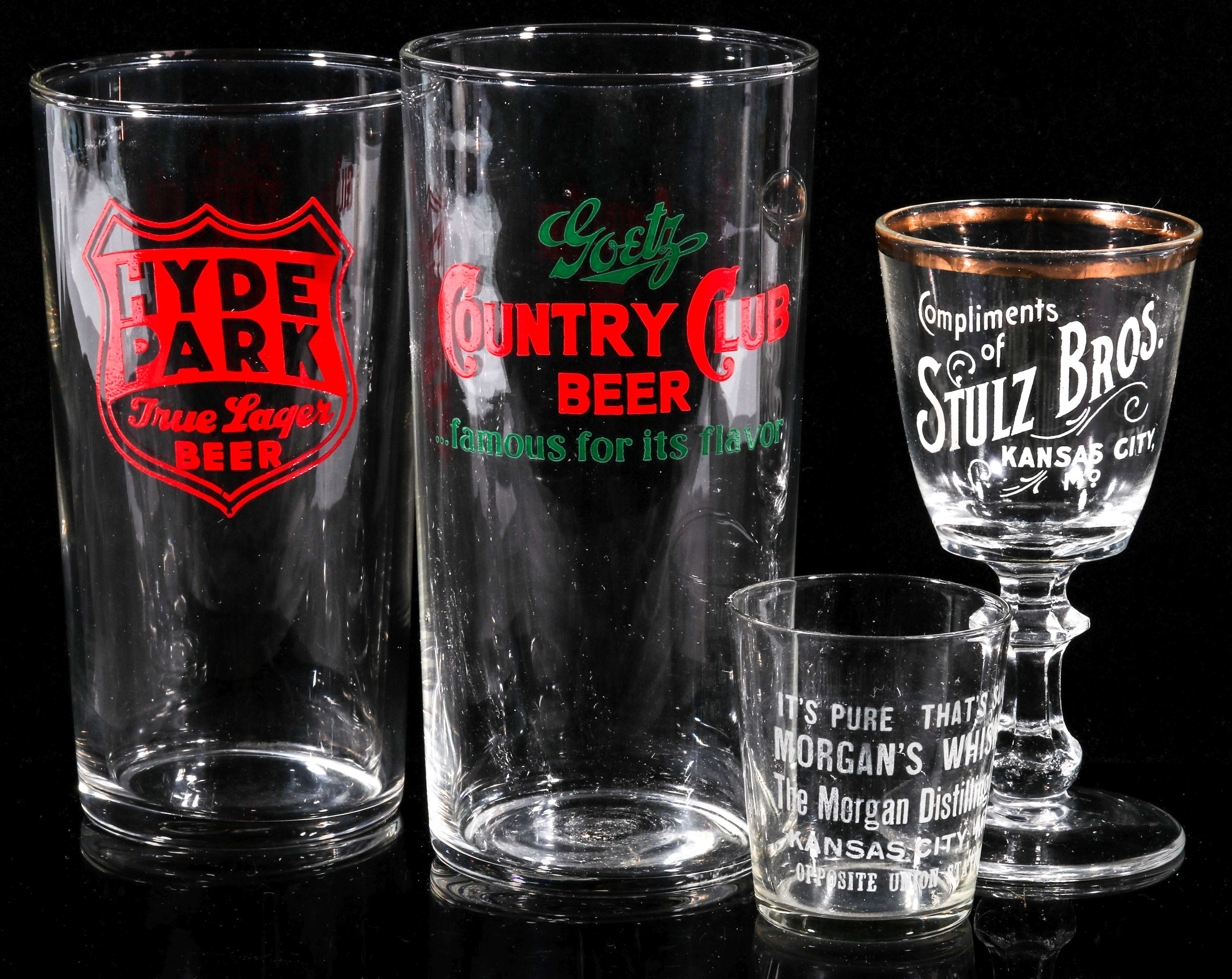 PAINTED GLASSWARE ADVERTISING KANSAS CITY BREWS