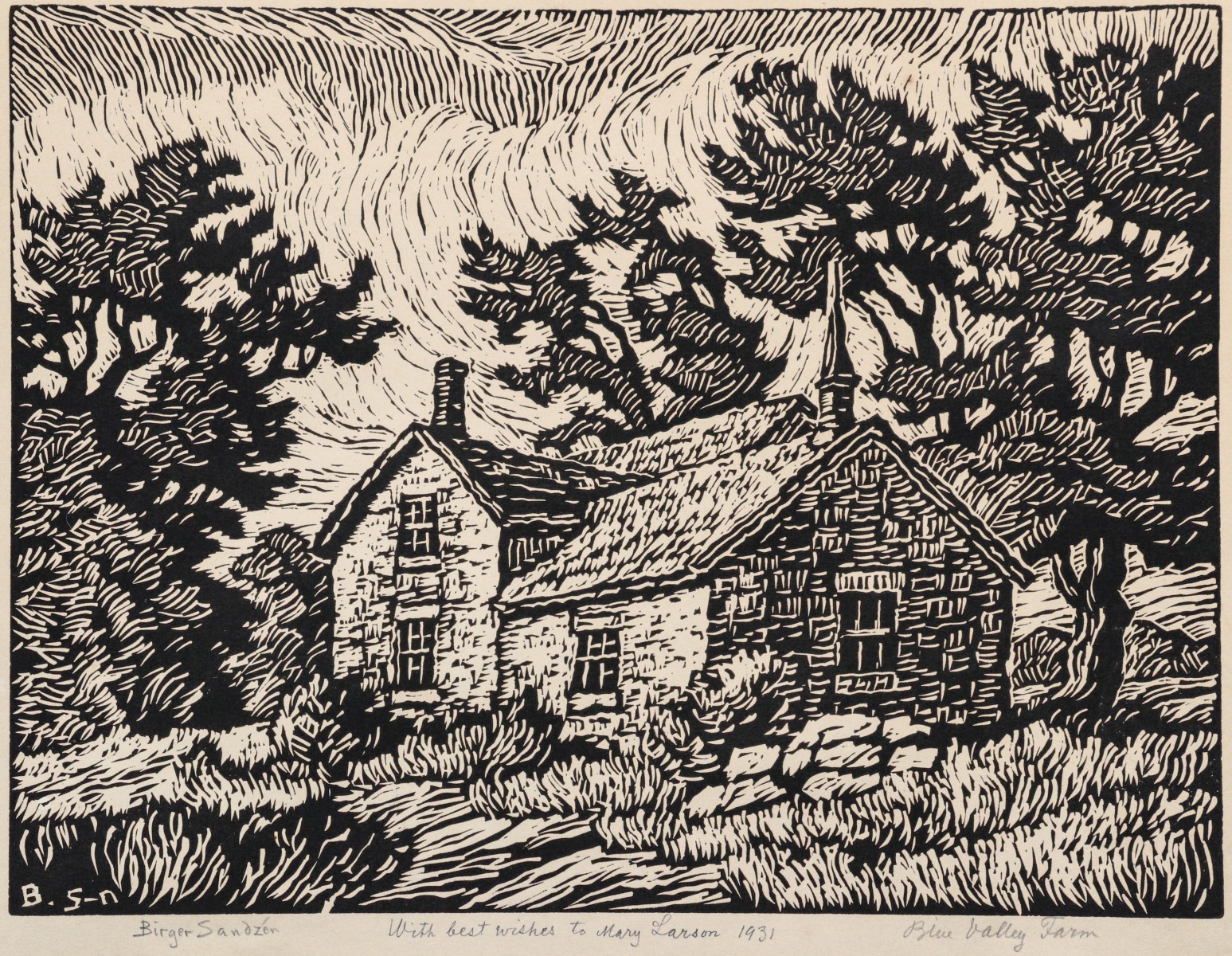 BIRGER SANDZEN (1871-1954) PENCIL SIGNED BLOCK PRINT