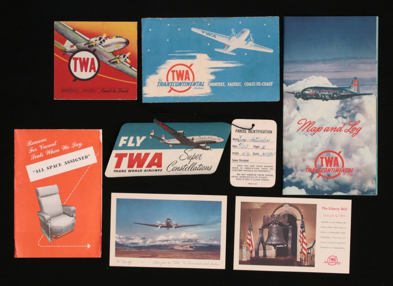 VINTAGE TWA AIRLINE BROCHURES, SCHEDULES, ETC.