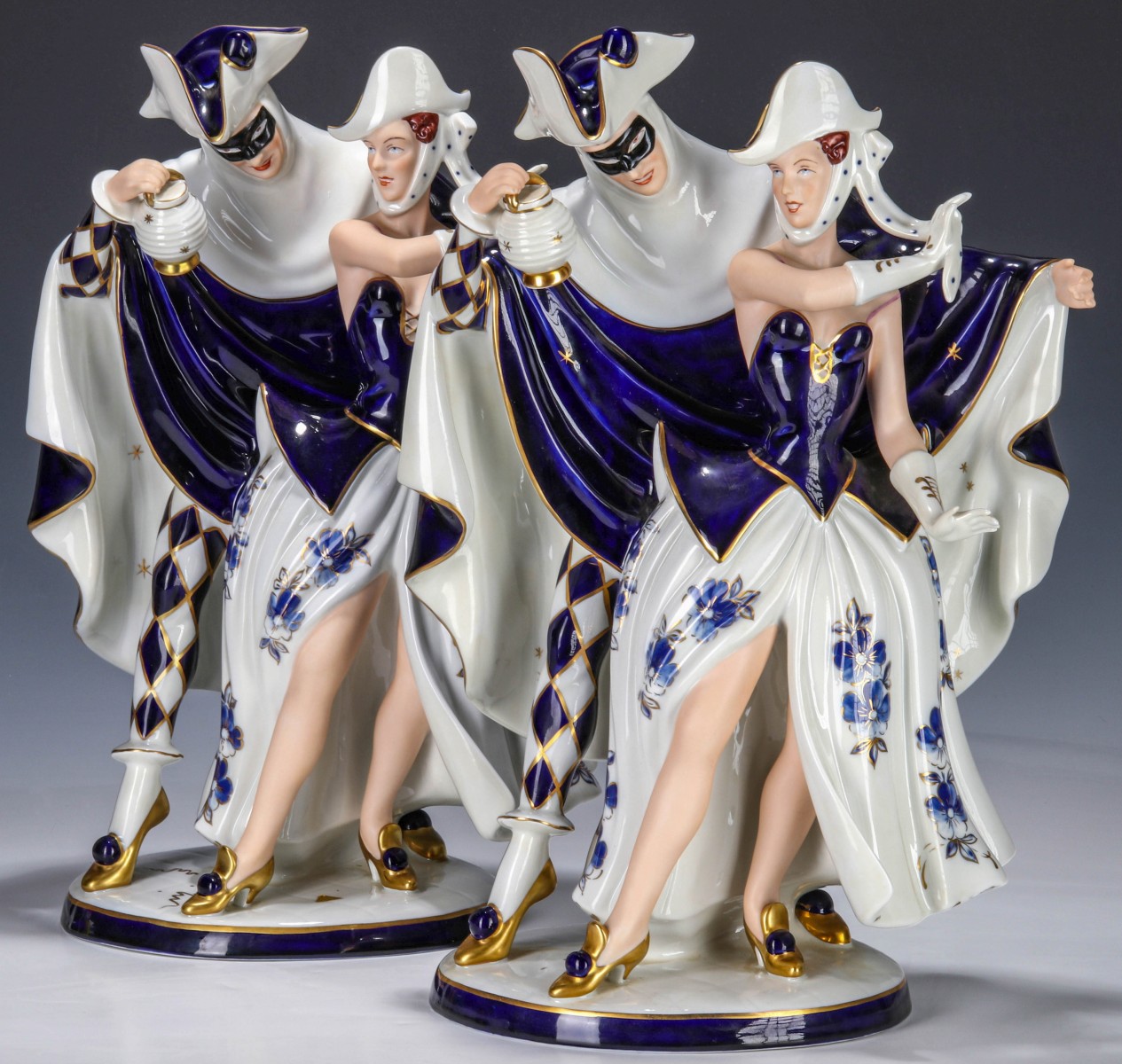 ROYAL DUX BOHEMIA 'MASQUERADE' PORCELAIN FIGURE GROUPS