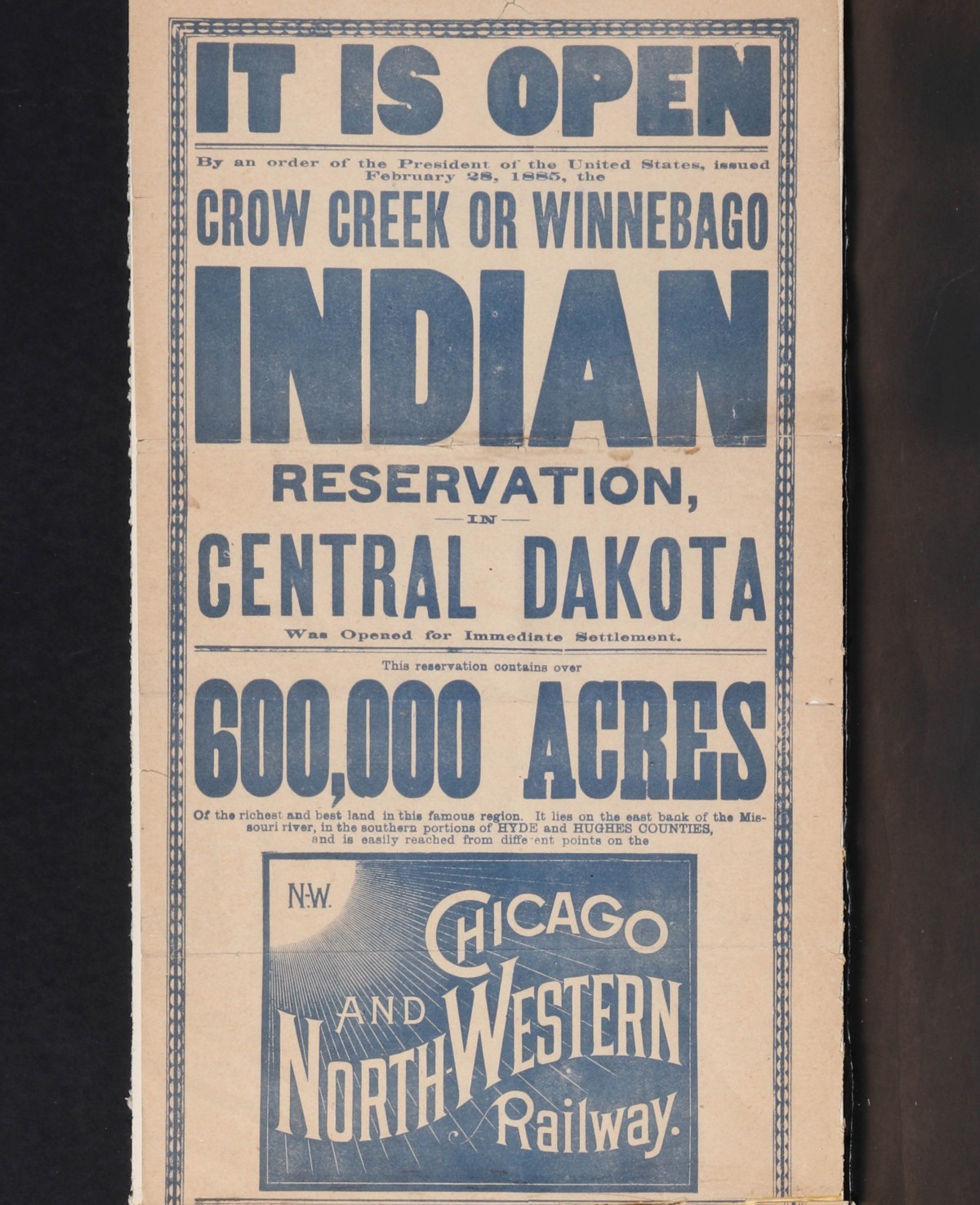 A C.&N.W.RY. DAKOTA INDIAN LAND ADVERTISING BROADSIDE