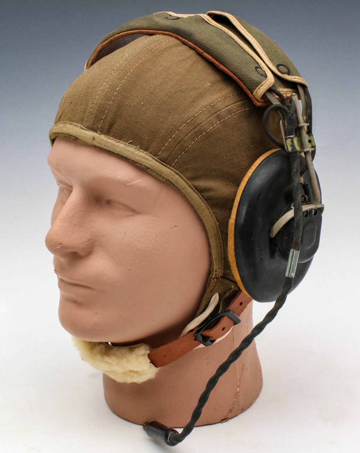 A WWII USAAF A-9 FLIGHT HELMET WITH EARPHONES