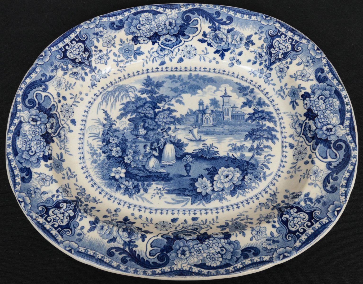 STAFFORDSHIRE BLUE TRANSFER PLATTER 'ITALIAN BUILDINGS'