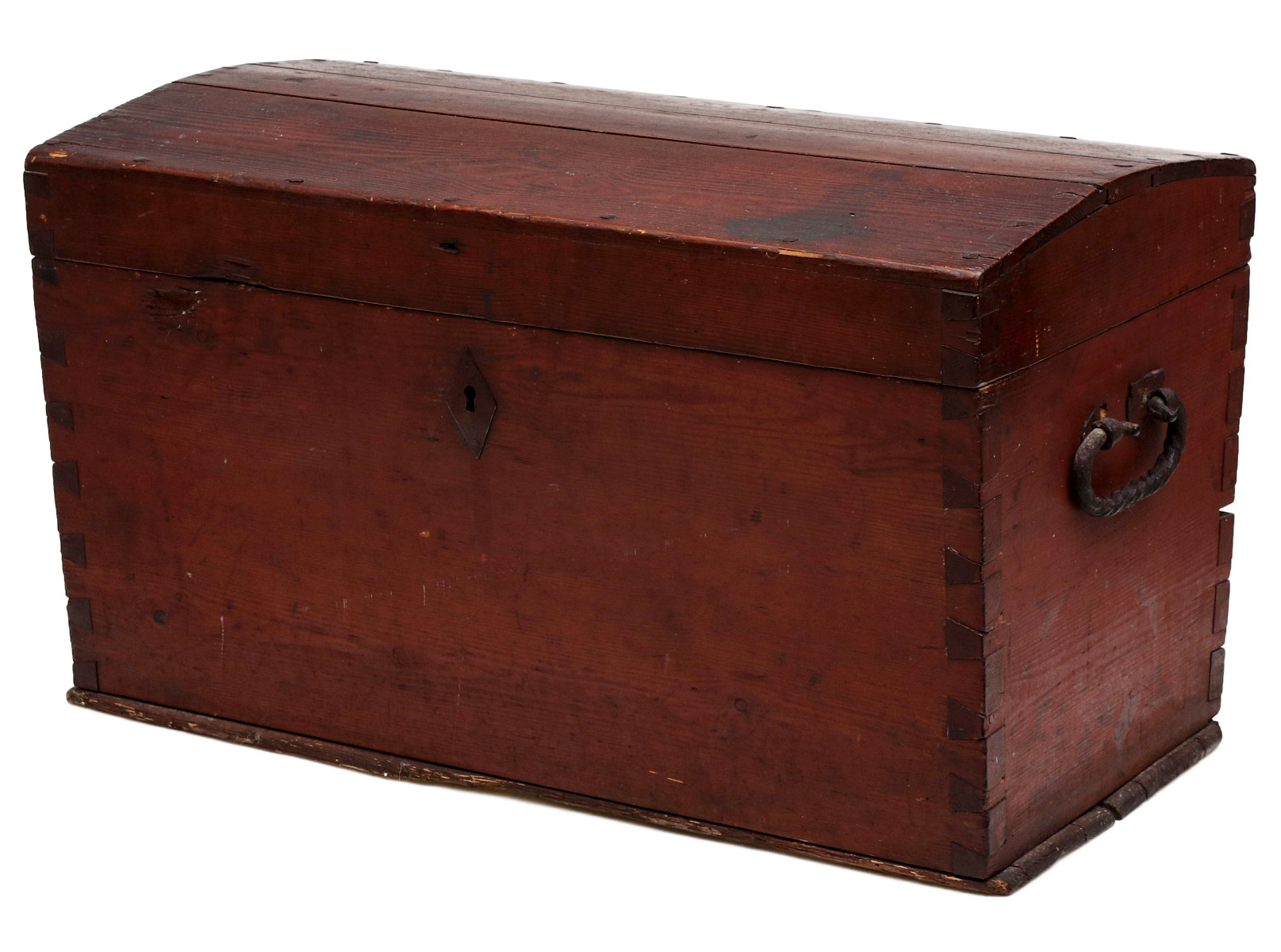 A 19TH C. AMERICAN DOME TOP STORAGE CHEST OLD RED STAIN