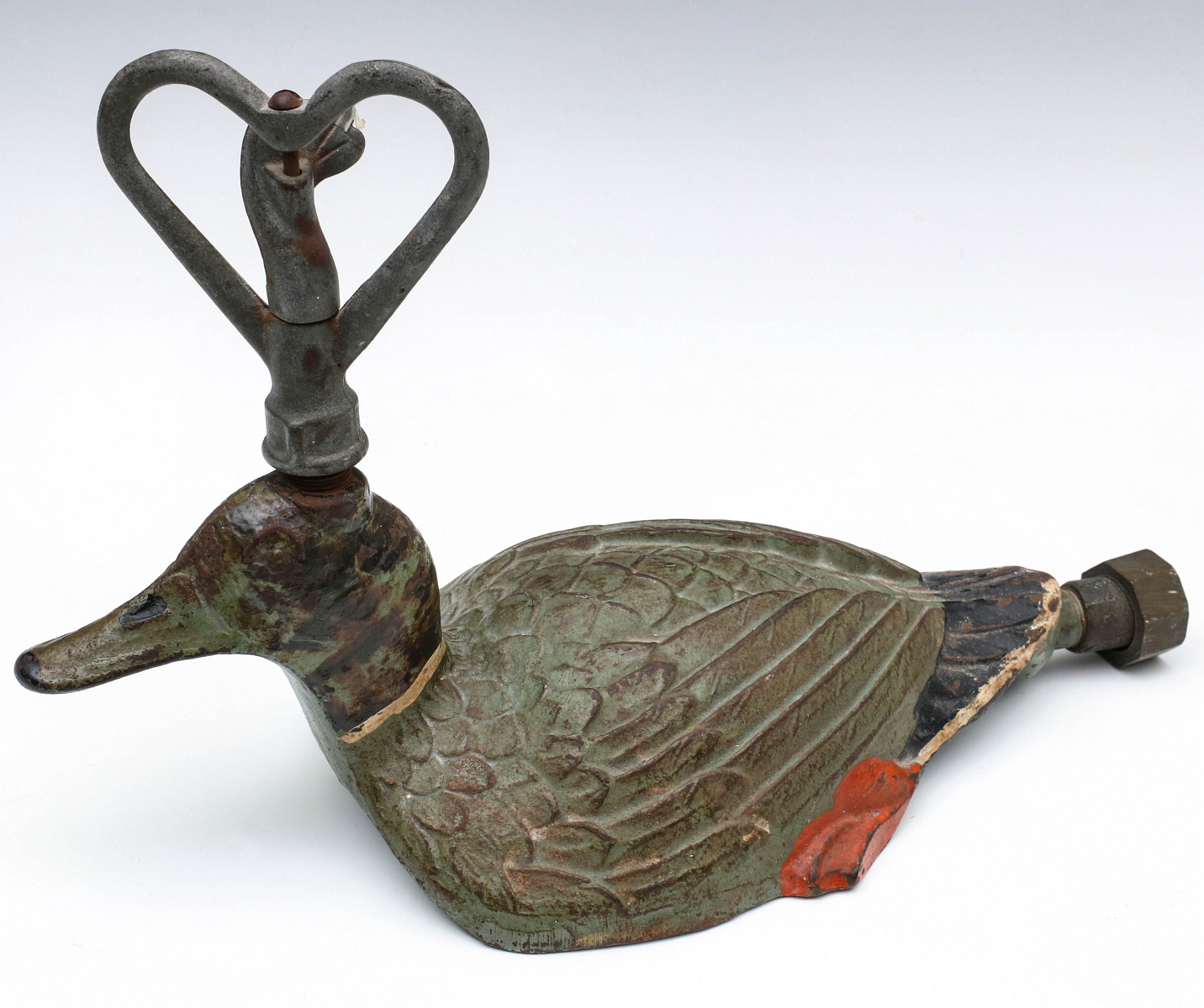 A GOOD CAST IRON MALLARD DRAKE DUCK FORM LAWN SPRINKLER