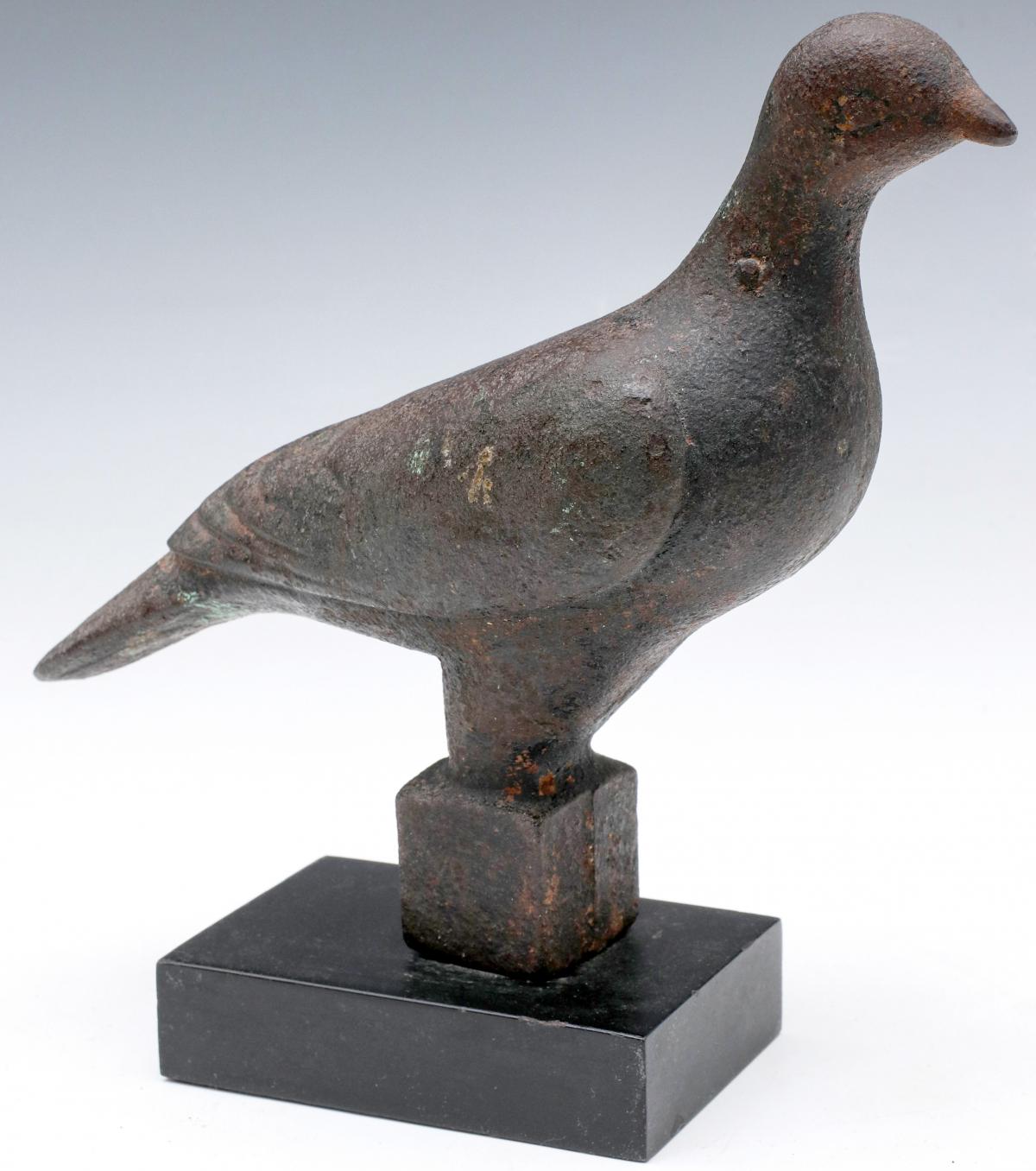 A GOOD SOLID 19TH CENTURY CAST IRON PIGEON DECOY