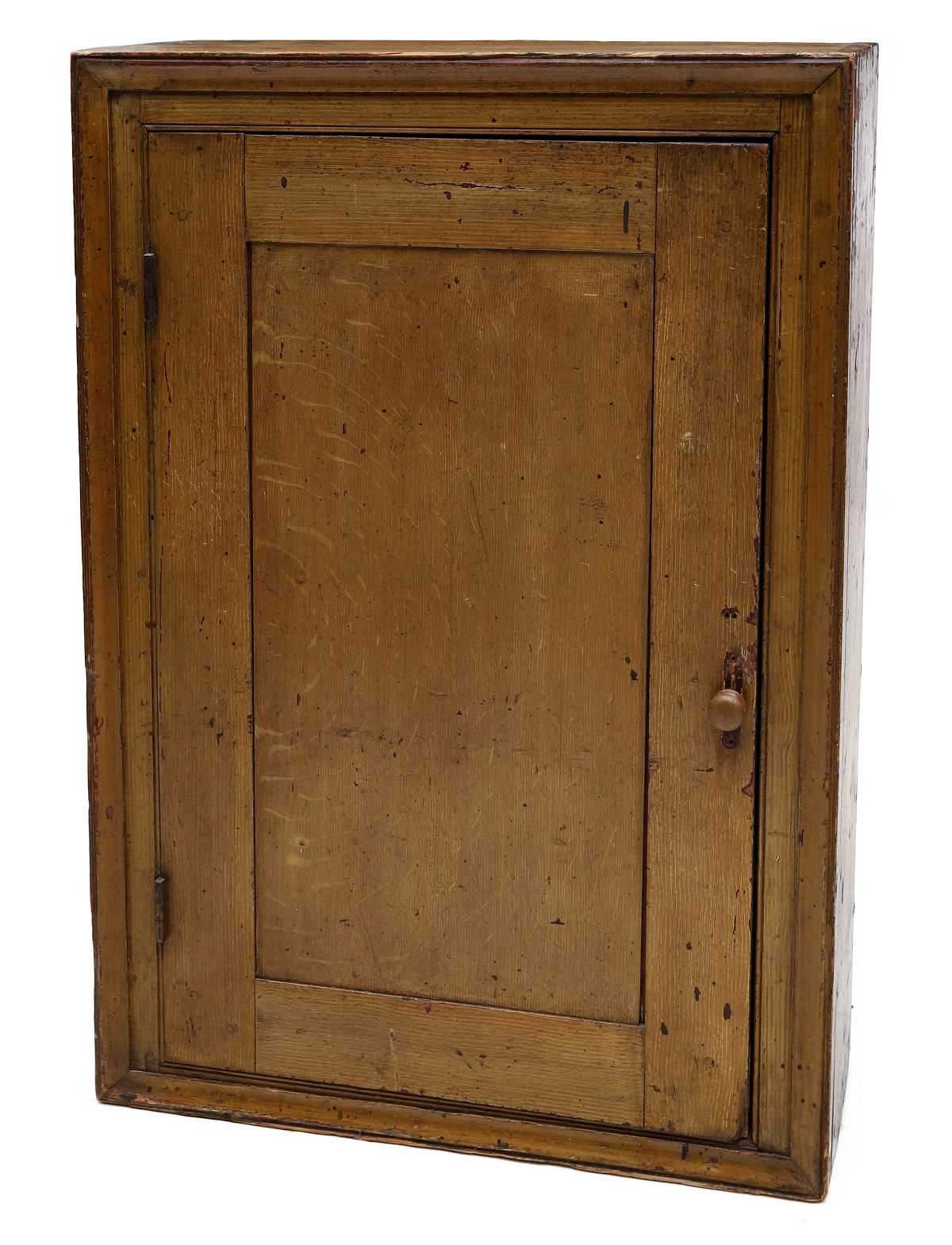 A GOOD 19TH C. GRAIN PAINTED ONE DOOR HANGING CABINET