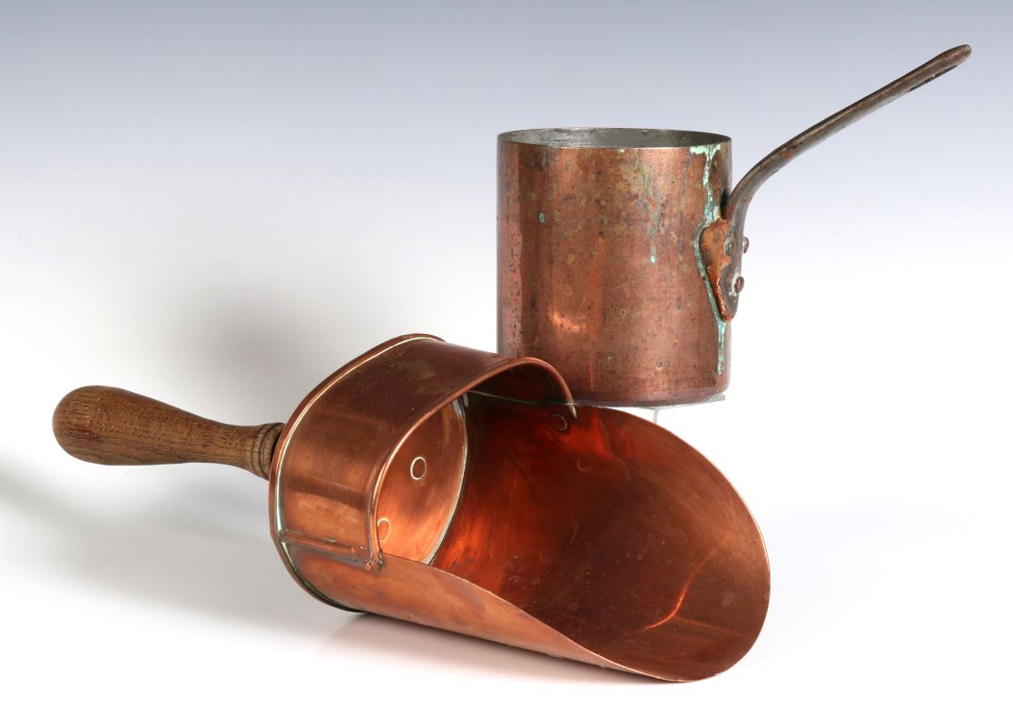 ANTIQUE COPPER SCOOP AND DIPPER