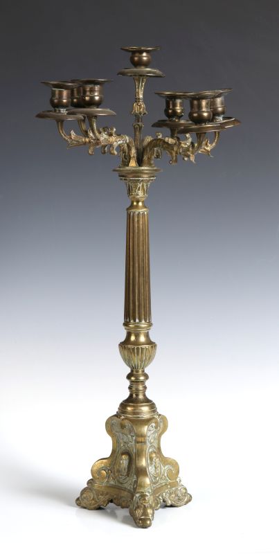 A 19TH C. BAROQUE STYLE BRASS CANDELABRA