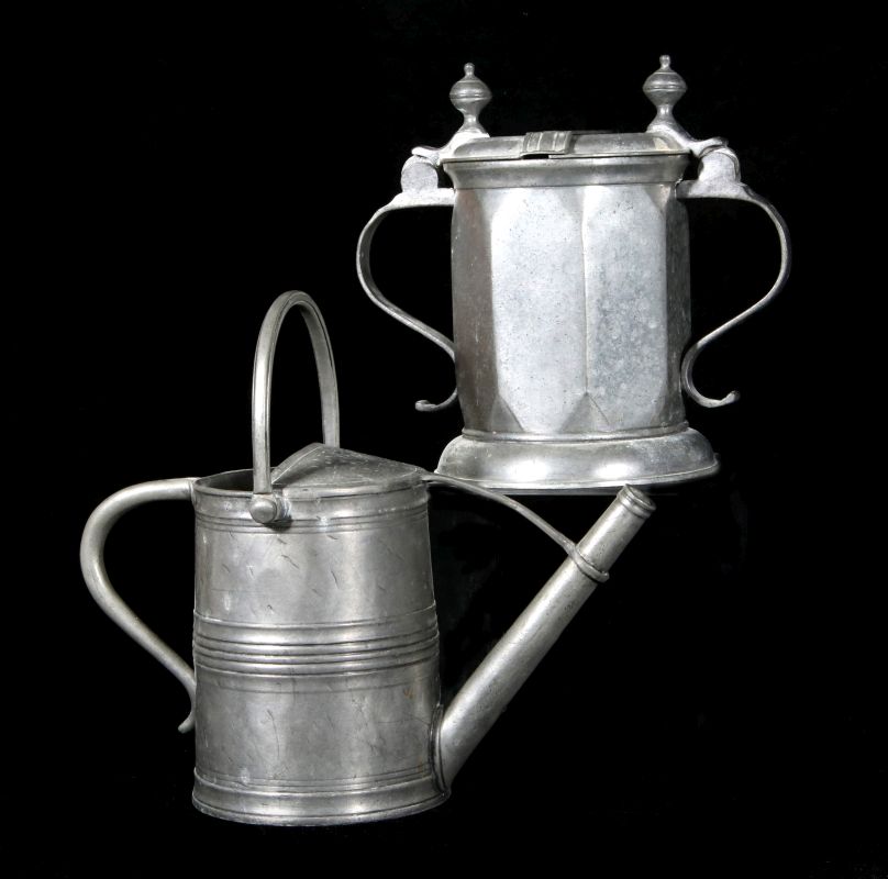 TWO UNUSUAL PEWTER HOLLOW WARE ITEMS