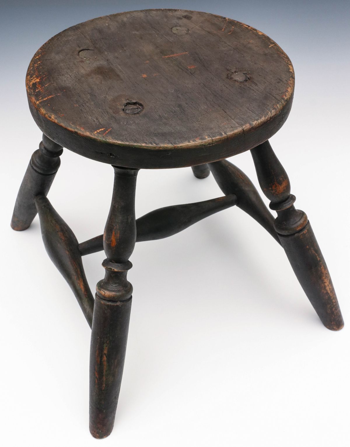 A RARE WINDSOR STOOL C. 1801, EXCELLENT ORIGINAL PAINT