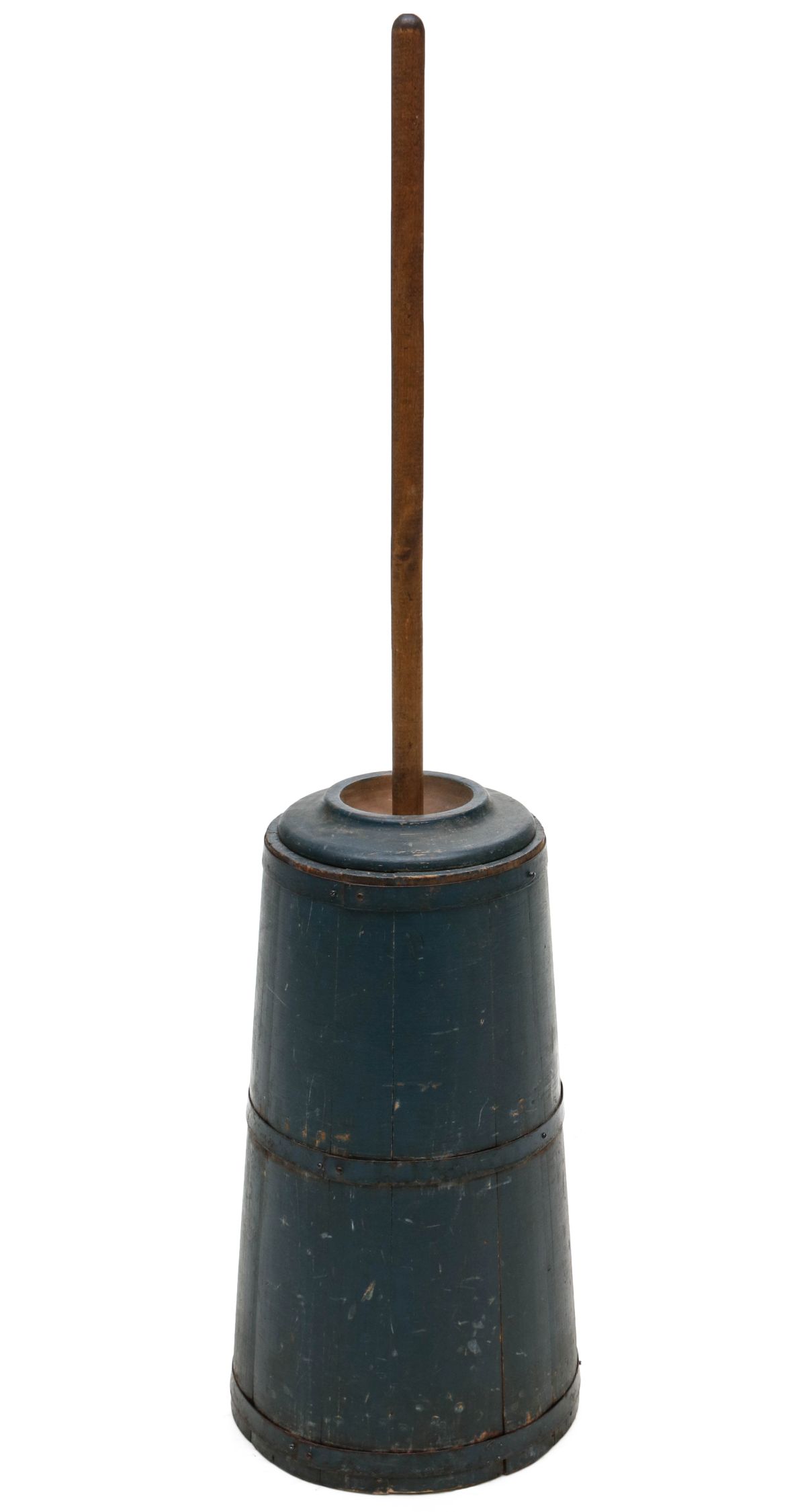 A GOOD 19TH CENTURY BUTTER CHURN IN ORIGINAL BLUE PAINT