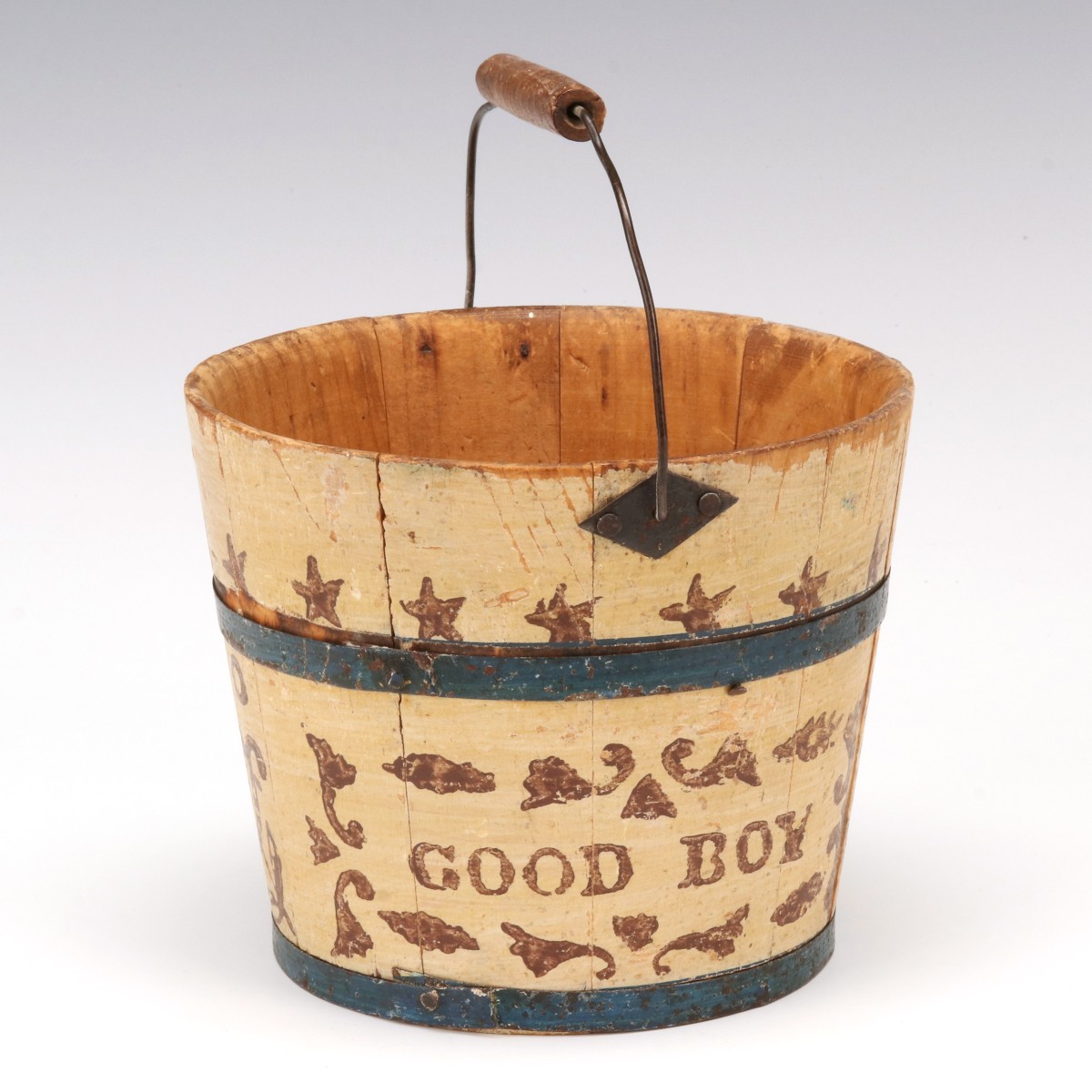 A 19TH C. AMERICAN 'GOOD BOY' MINIATURE PAINTED PAIL