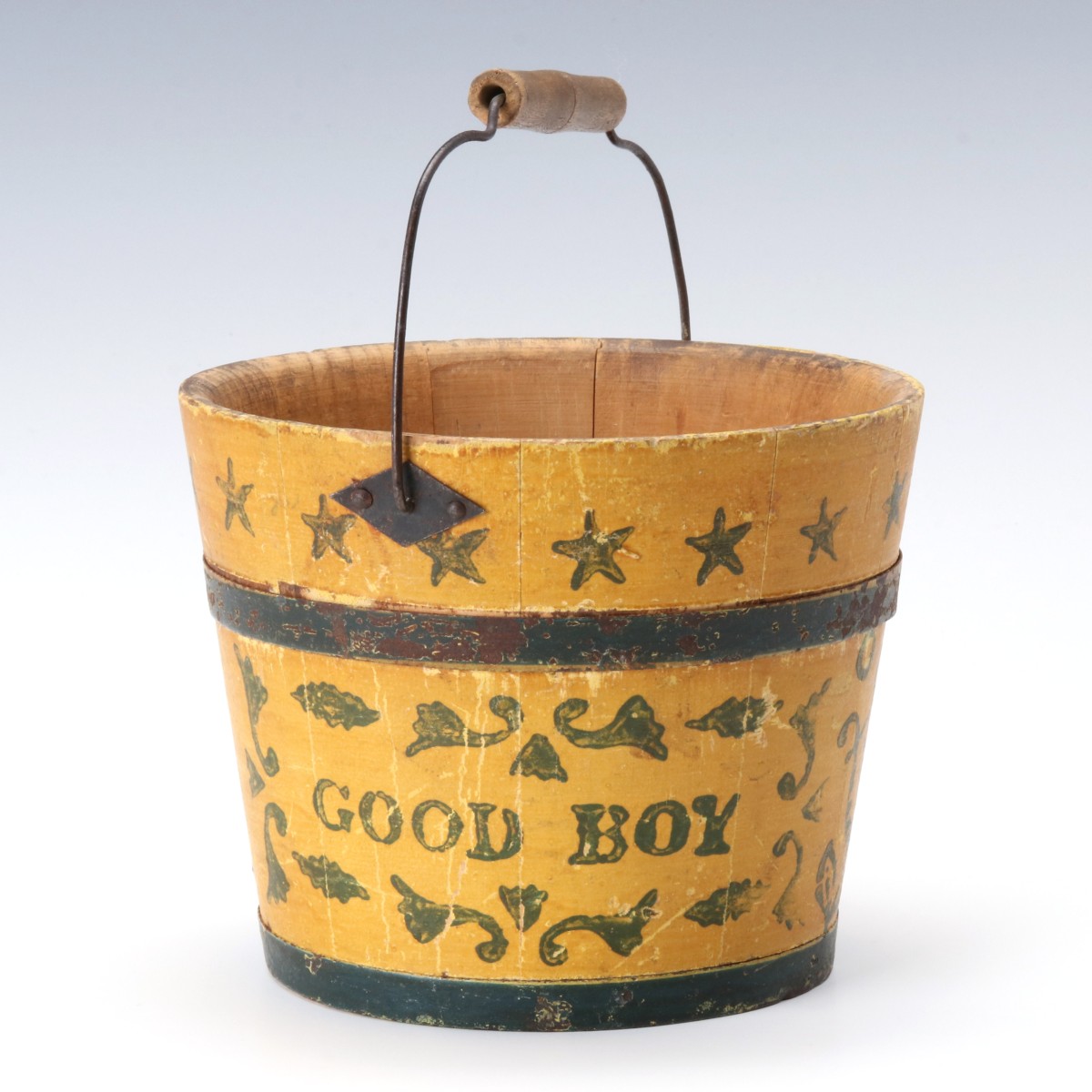 A 19TH C. AMERICAN 'GOOD BOY' MINIATURE PAINTED PAIL