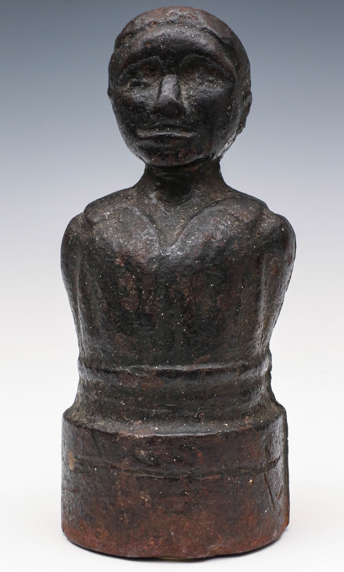 A FOLKY 19TH C. IRON AFRICAN AMERICAN MALE BUST FINIAL