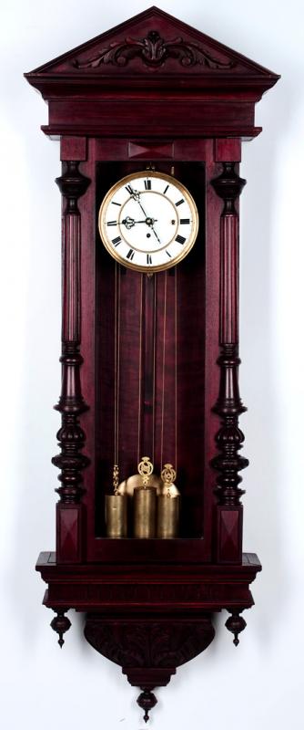 A HANDSOME THREE WEIGHT GRANDE SONNERIE VIENNA REGULATOR 