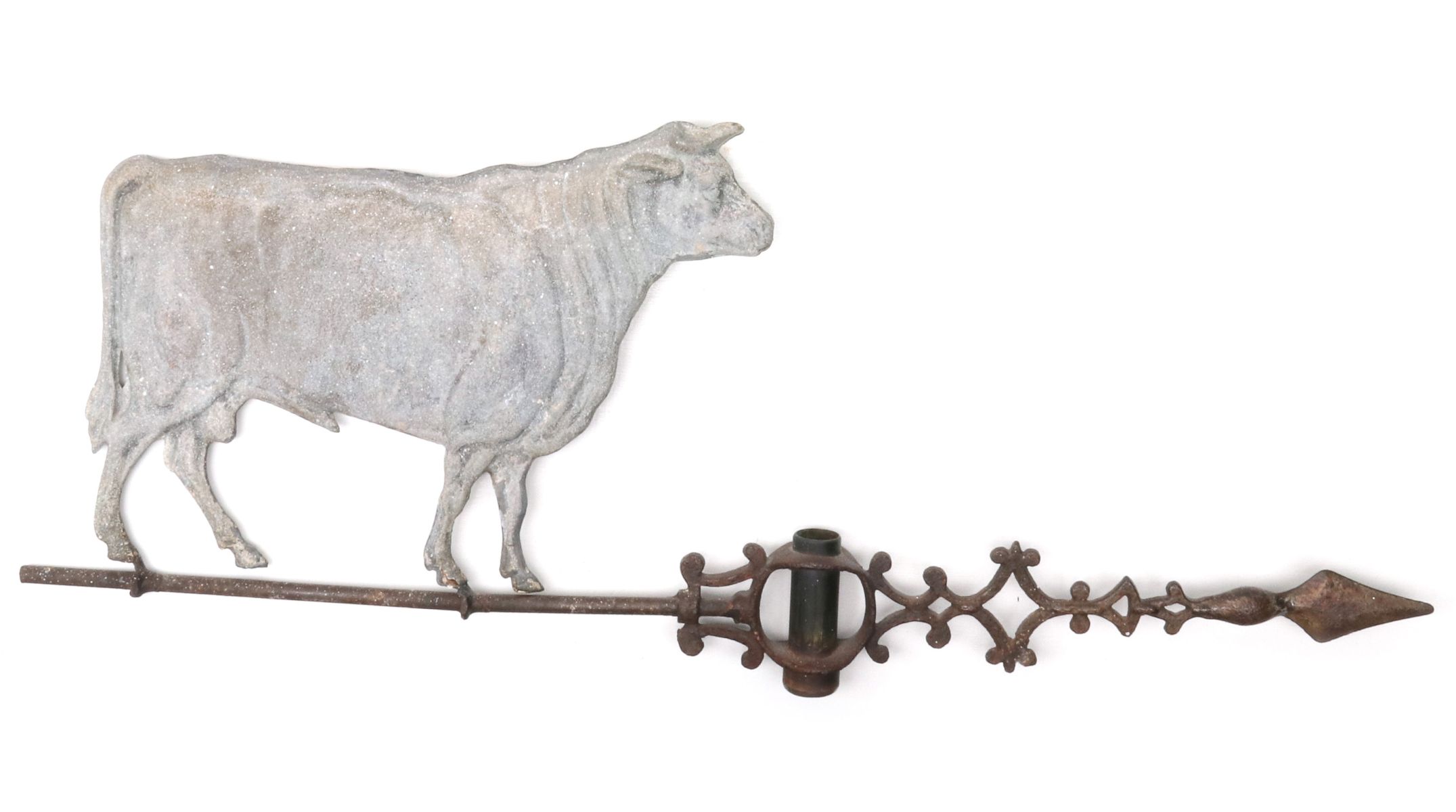 A ZINC BULL LIGHTNING ROD WEATHER VANE CIRCA 1900