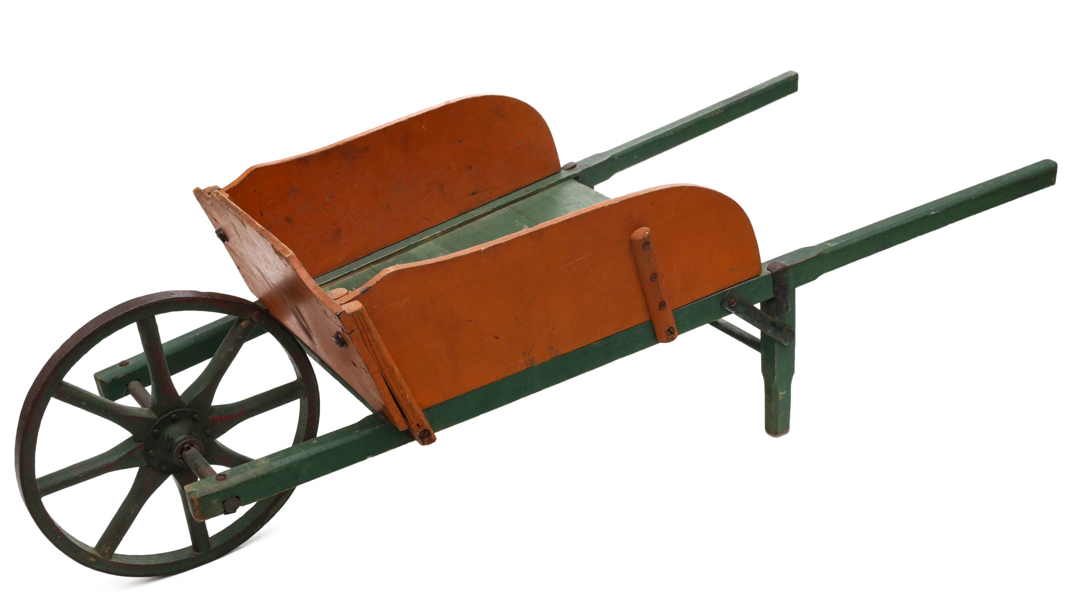 A CHILD'S PAINTED WHEELBARROW ATTRIBUTED S.A. SMITH CO