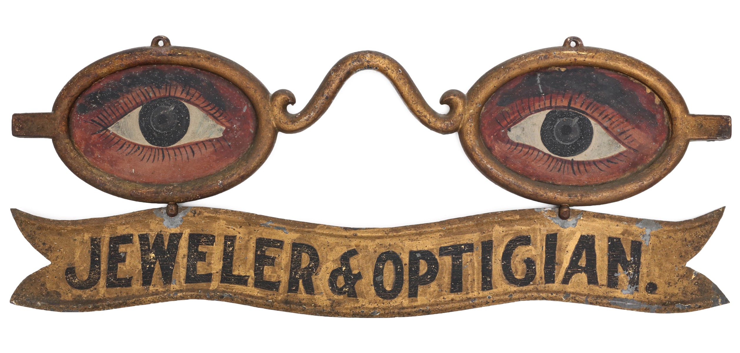 A CLASSIC PAINTED IRON AND ZINC OPTICIAN'S TRADE SIGN