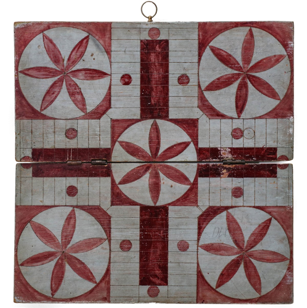 A GOOD 19TH CENTURY FOLDING PARCHEESI GAME BOARD