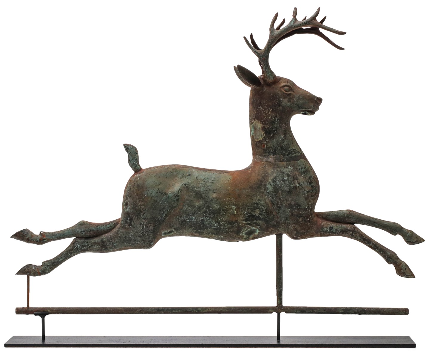 AN UNUSUAL RUNNING STAG 19TH C. COPPER WEATHER VANE