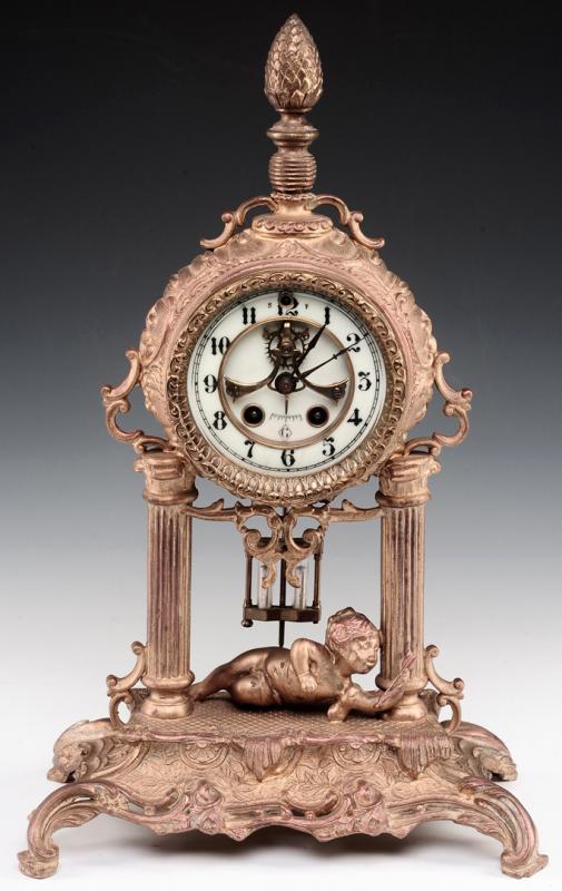 GILBERT 'BERTHA' PORTICO CLOCK WITH CHERUB