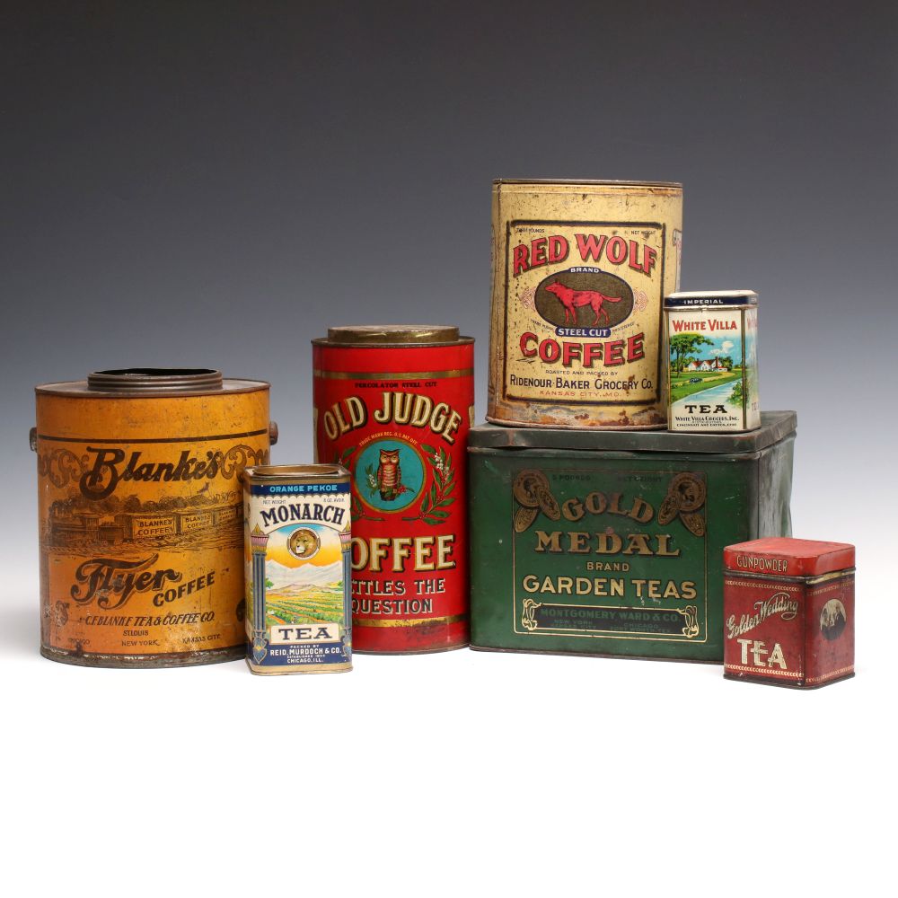 VINTAGE ADVERTISING COFFEE AND TEA TINS