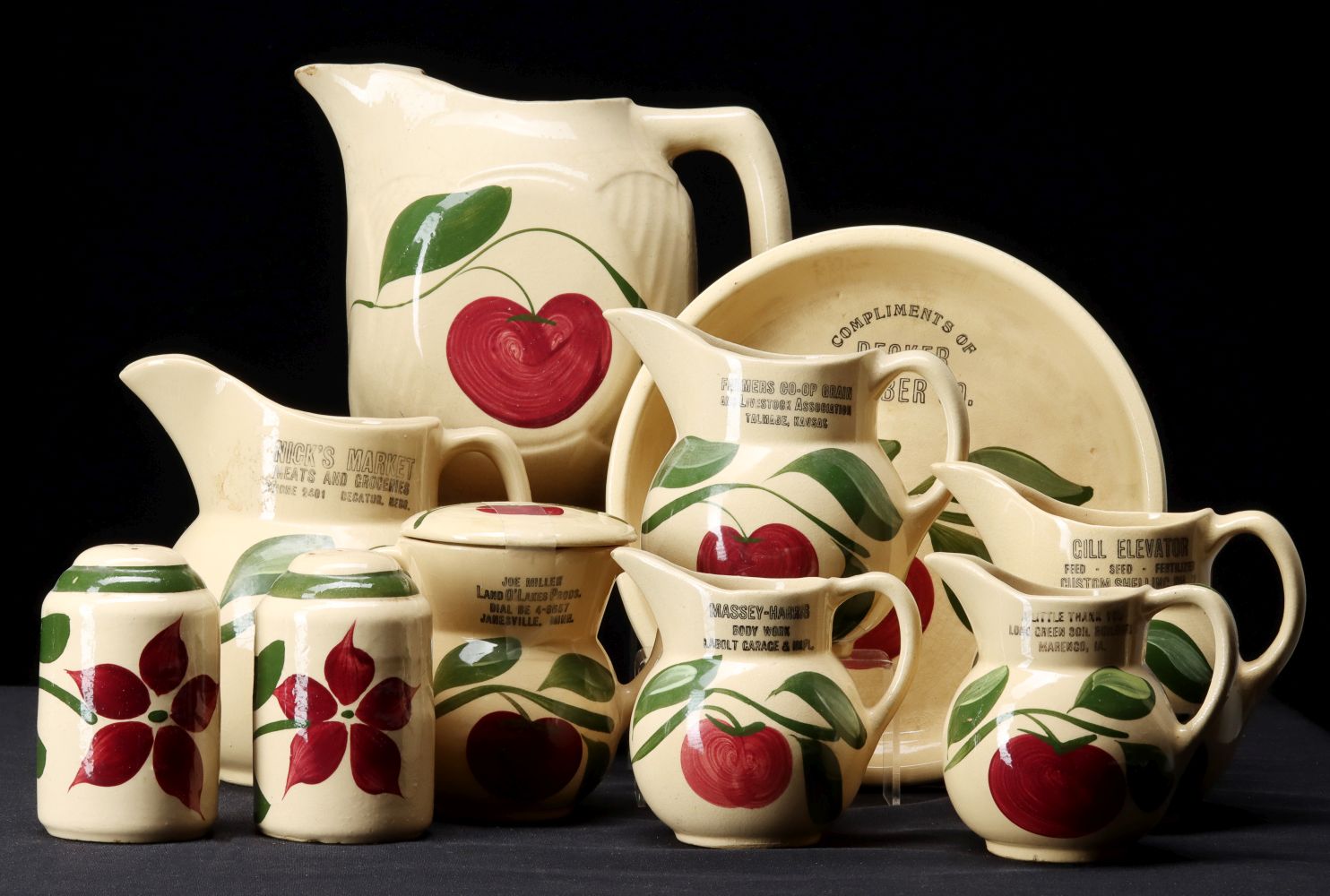 APPLE PATTERN WATT POTTERY WITH ADVERTISING