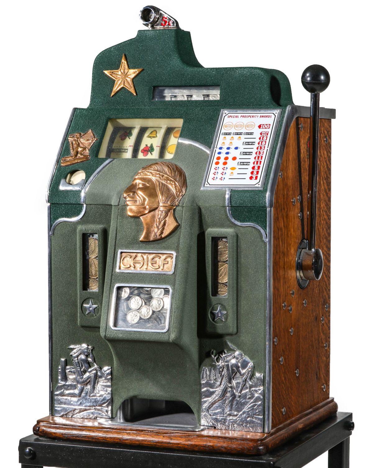 A RESTORED JENNINGS ONE STAR 'CHIEF' 5Â¢ SLOT MACHINE