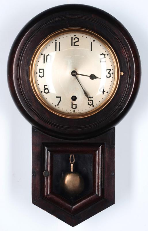 A MINIATURE SCHOOLHOUSE DROP WALL CLOCK