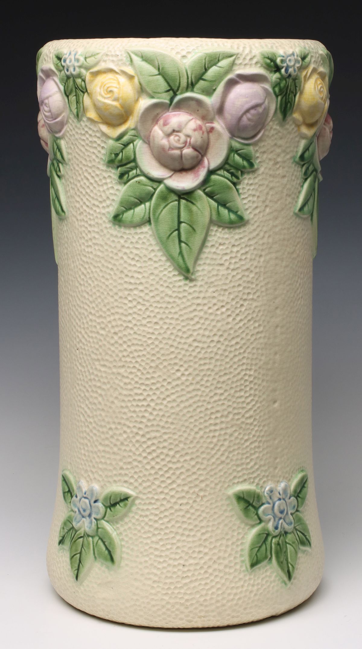 A ROSEVILLE ROZANE PATTERN ART POTTERY UMBRELLA STAND