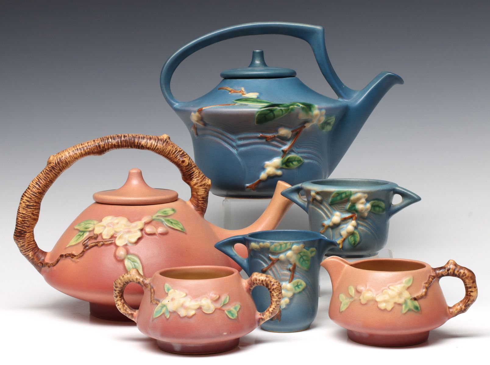 ROSEVILLE BLUE SNOWBERRY & PINK APPLE BLOSSOM TEA SETS