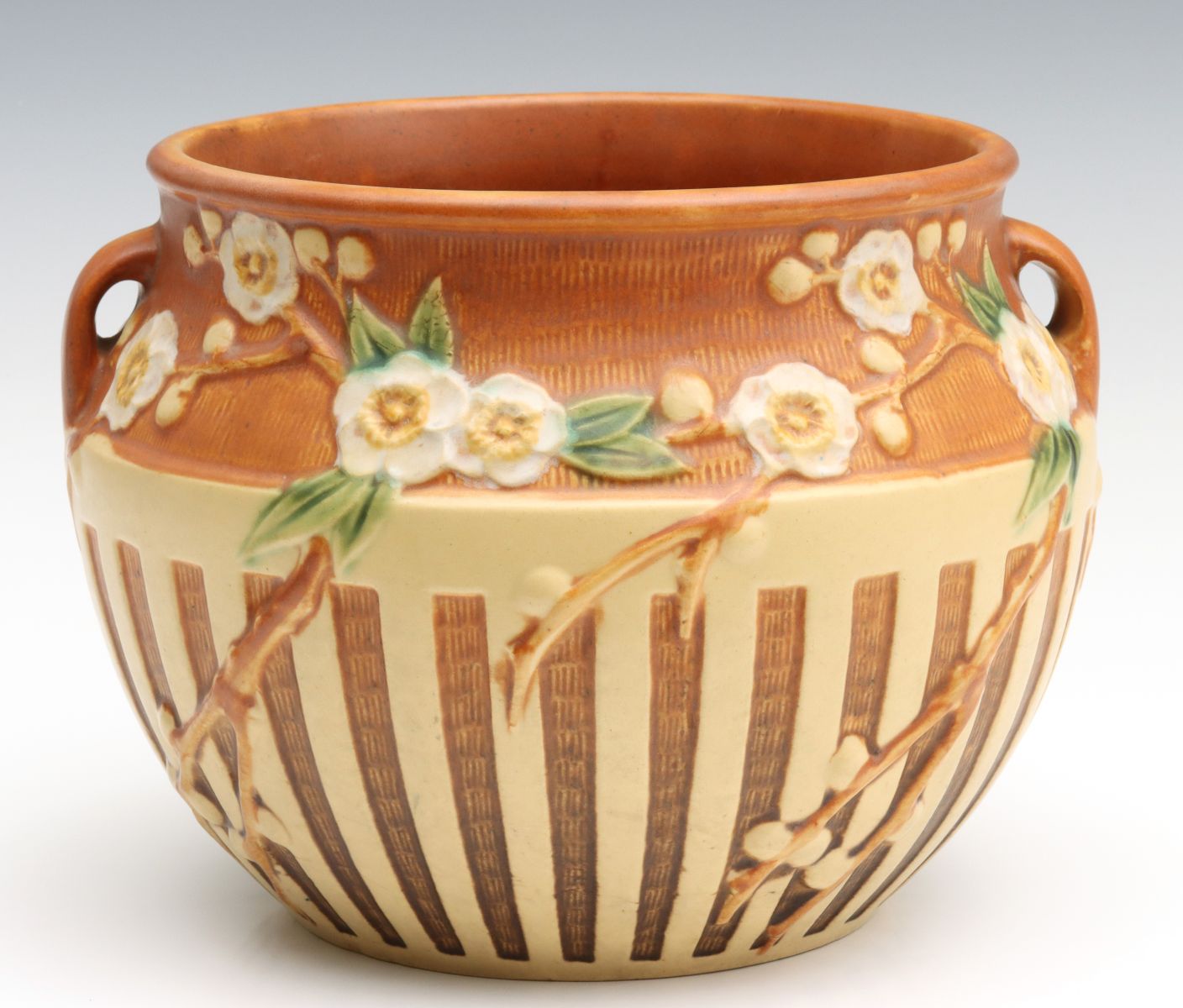 A ROSEVILLE CHERRY BLOSSOM ART POTTERY JARDINIERE