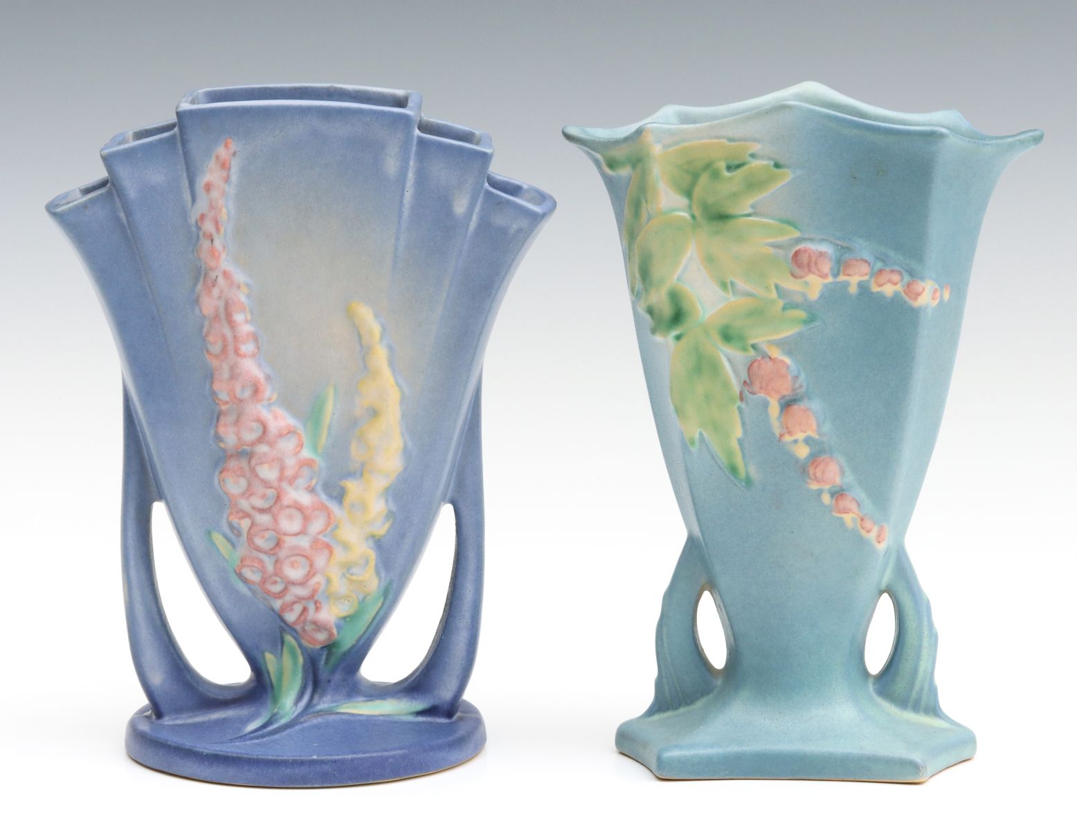 ROSEVILLE FOXGLOVE AND BLEEDING HEART VASES