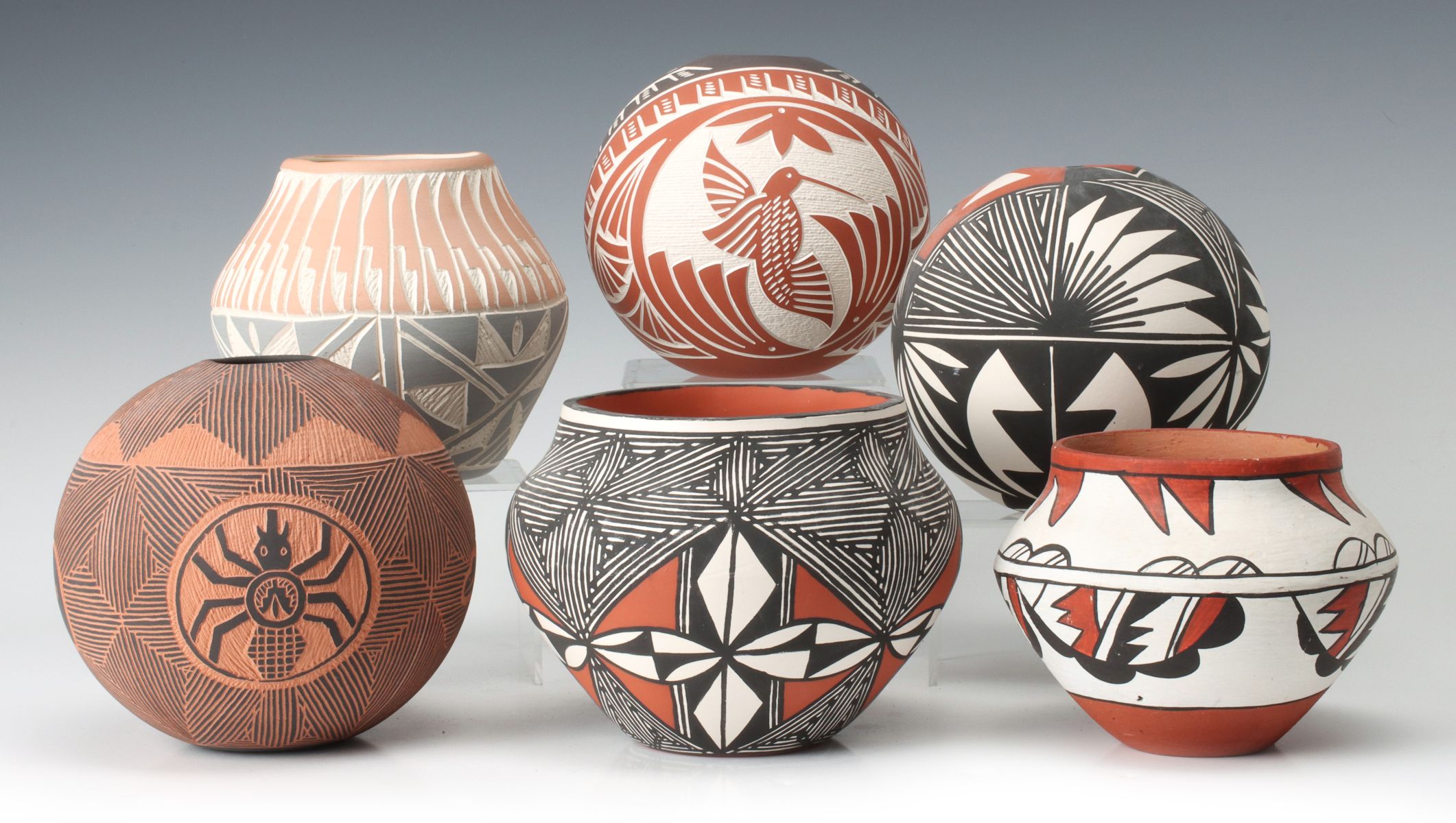 SIX GOOD ARTIST-SIGNED JEMEZ AND ACOMA PUEBLO BOWLS