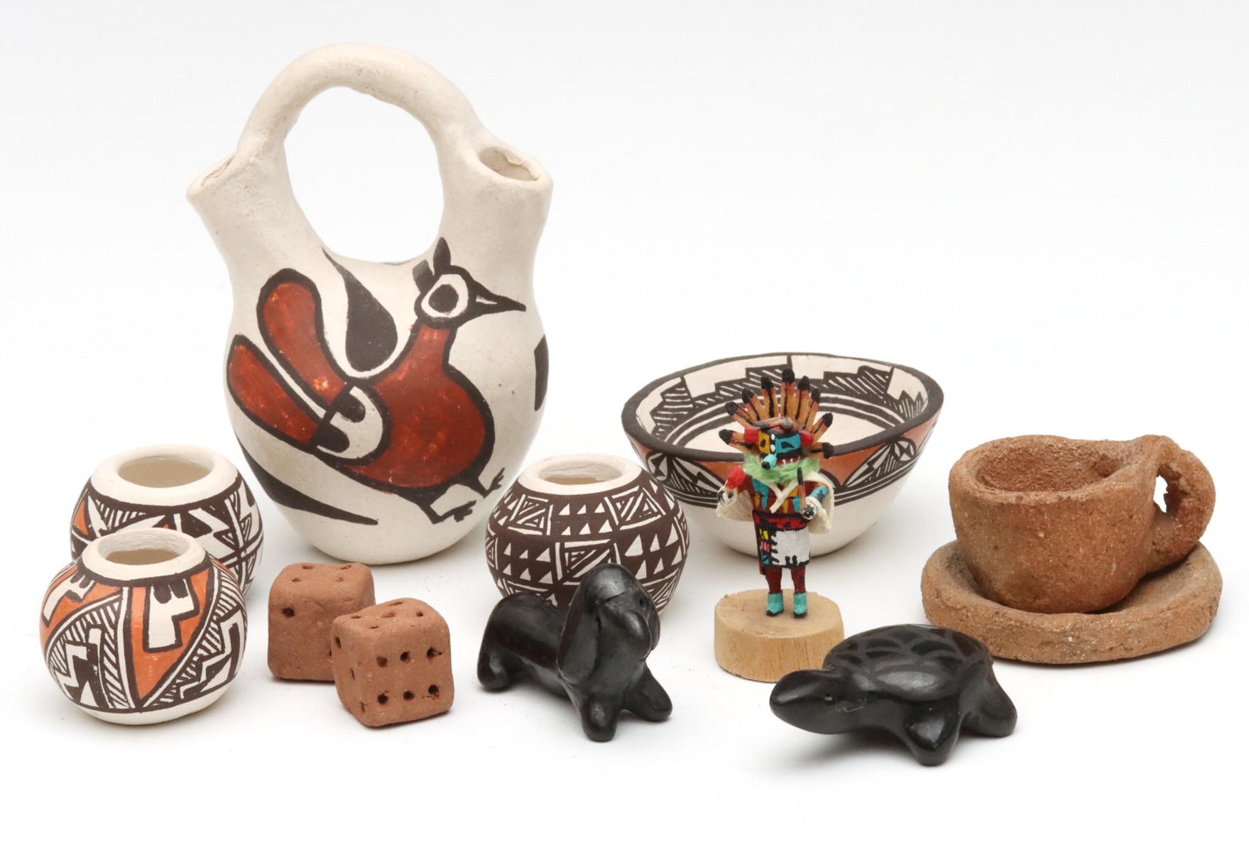 A COLLECTION OF ACOMA AND SANTA CLARA POTTERY MINIATURE