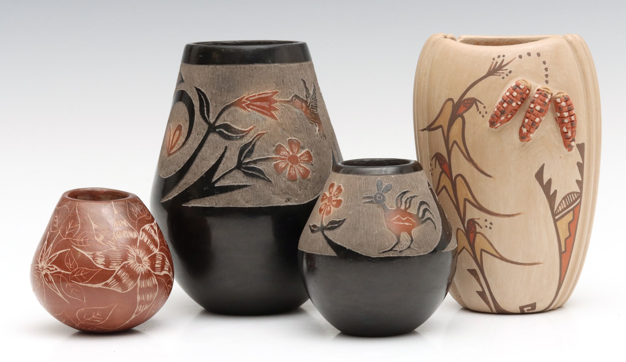 SGRAFFITO AND 3-D SANTA CLARA AND JEMEZ POTTERY VASES