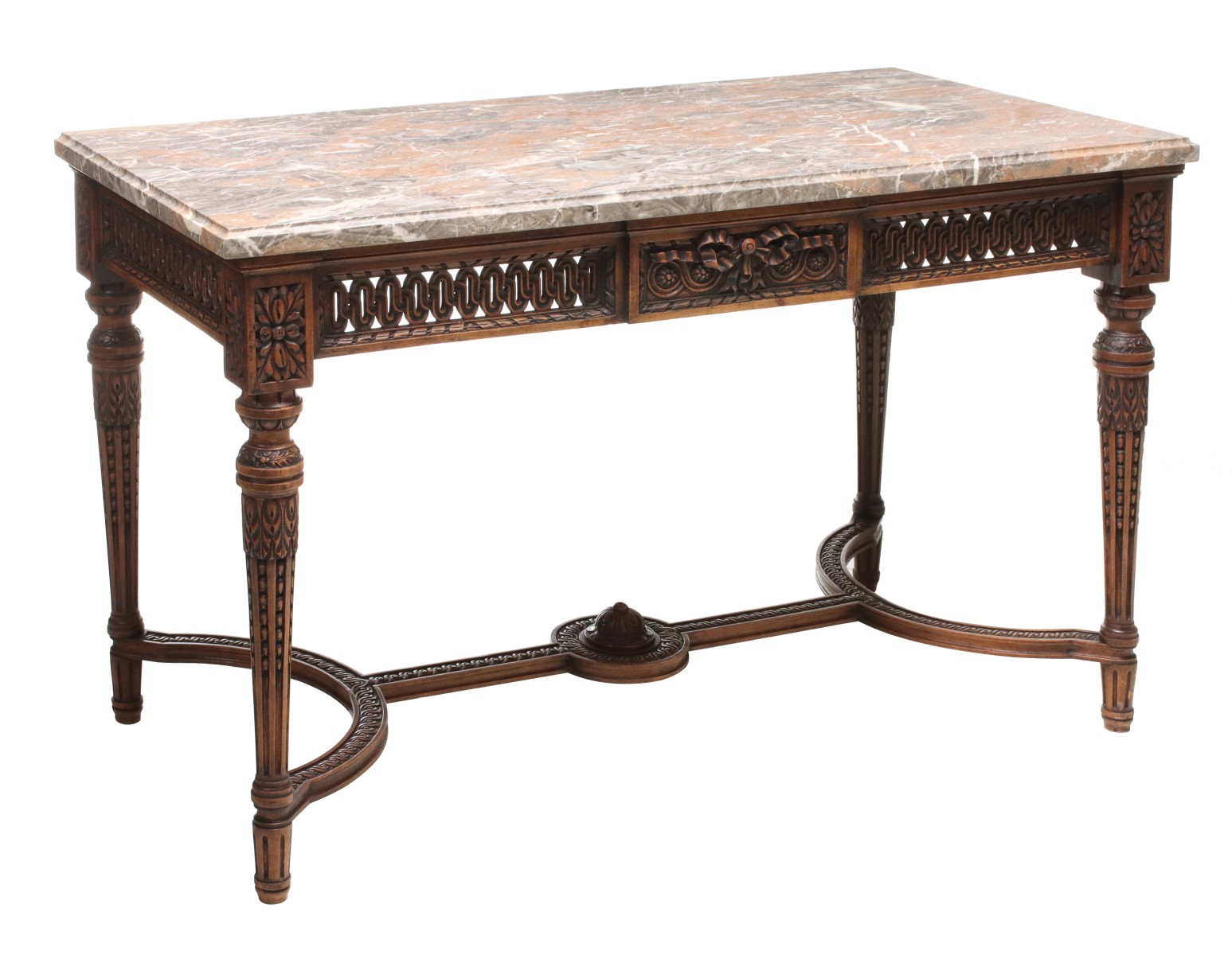 HIGHLY CARVED AND 3-COLOR MARBLE LOUIS XVI STYLE TABLE