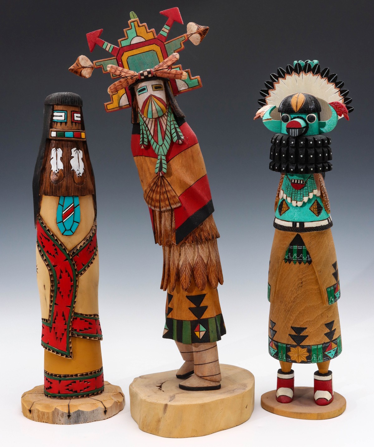 THREE ARTIST SIGNED KACHINA FIGURES CIRCA 1990s