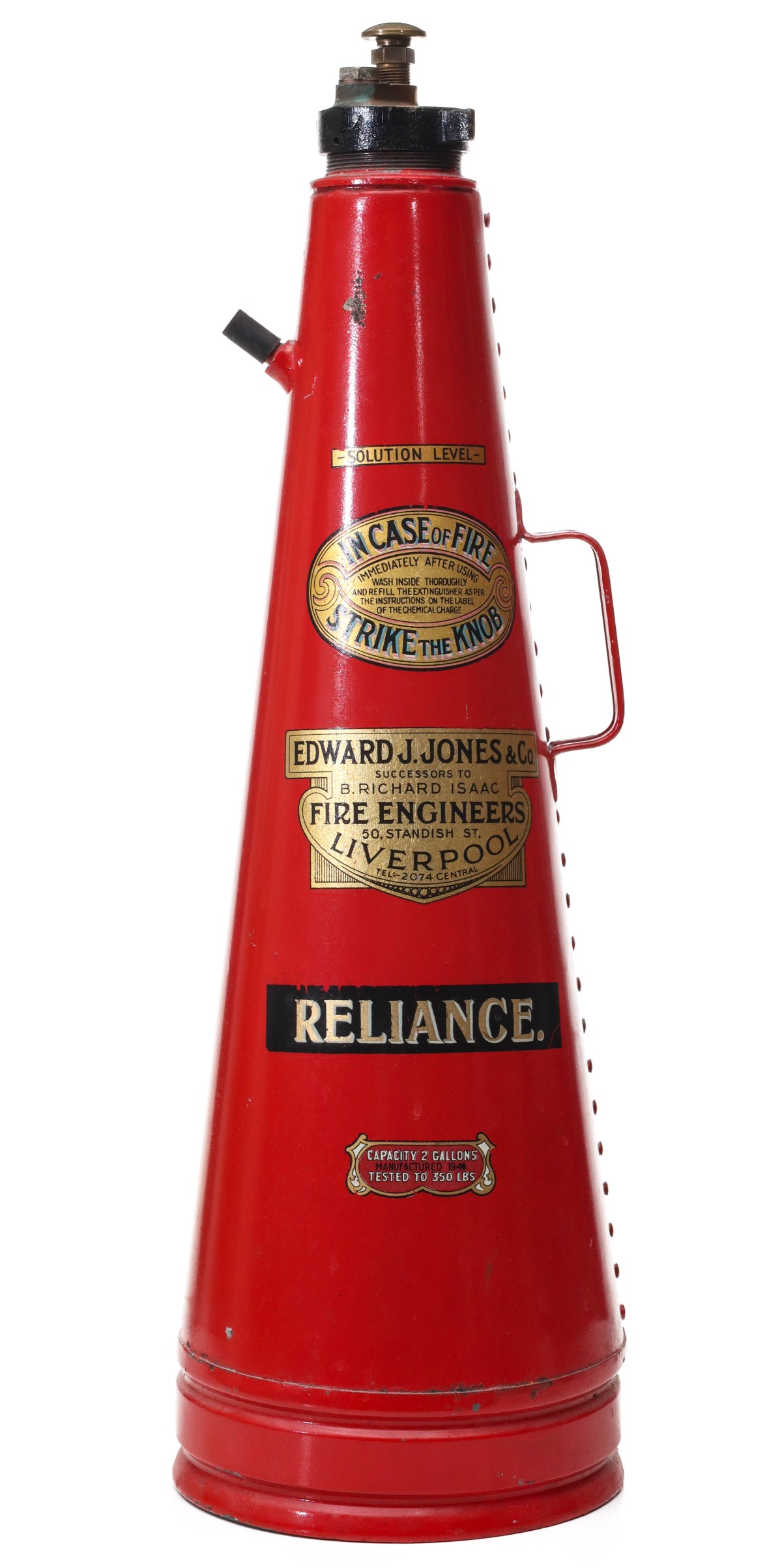 AN EDWARD JONES 'RELIANCE' IRON AND BRASS EXTINGUISHER