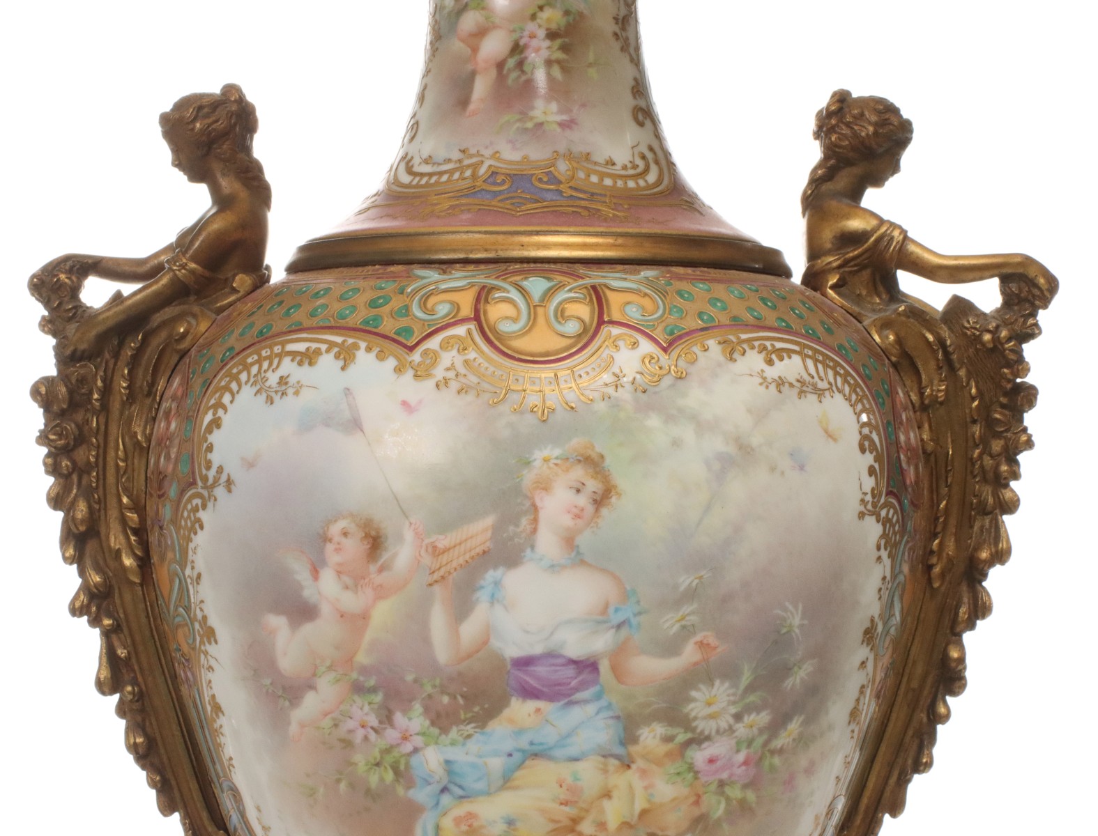 A MONUMENTAL ORMOLU AND PORCELAIN LAMP SIGNED A. COLLOT
