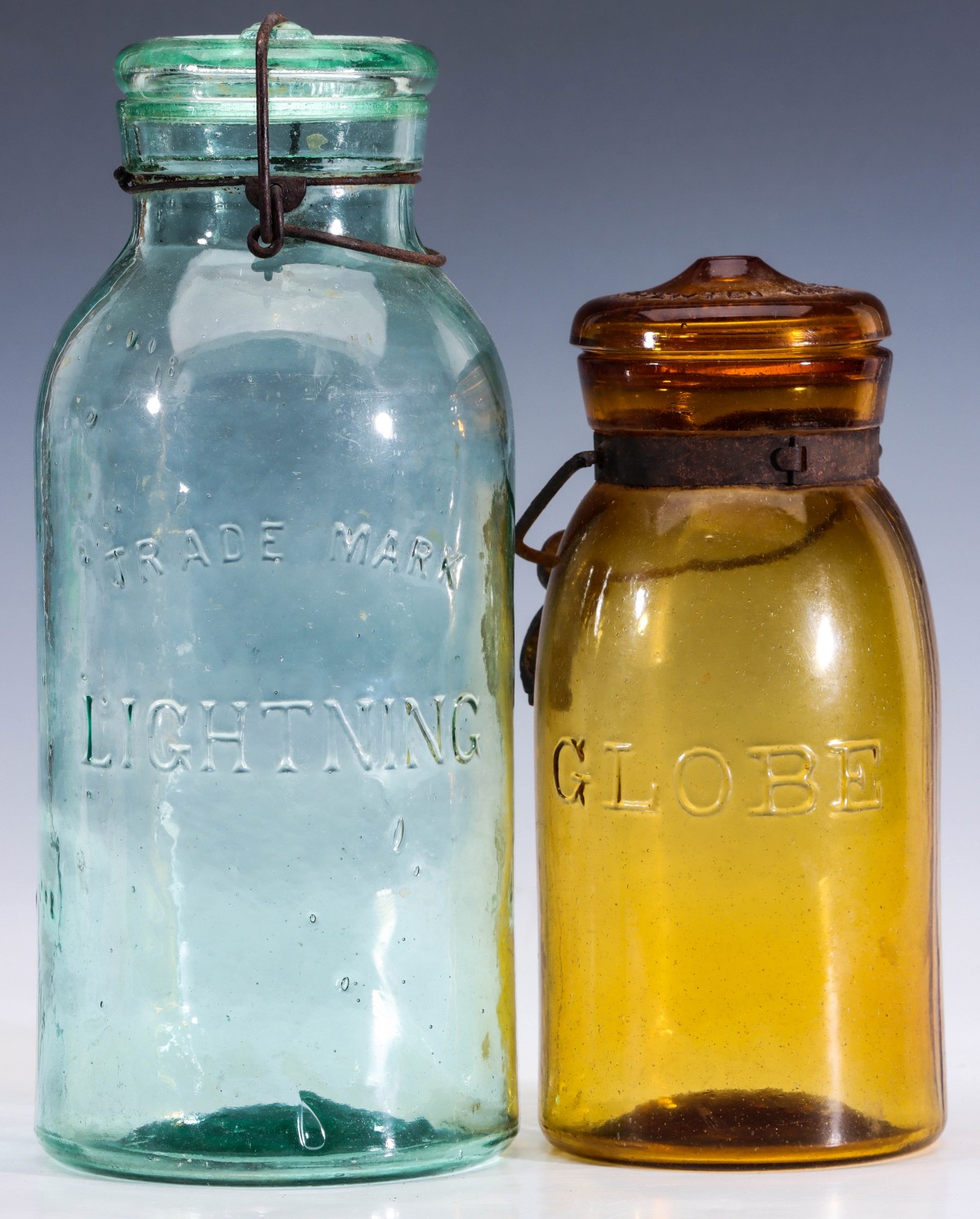 ANTIQUE LIGHTNING AND GLOBE FRUIT JARS