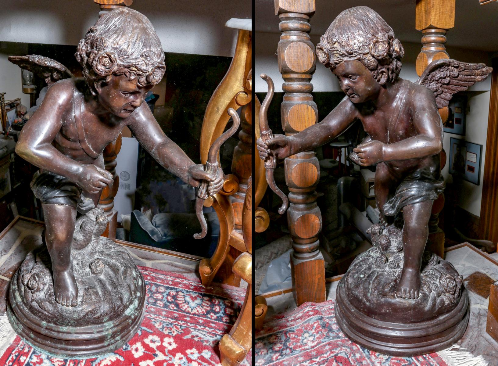 TWO LATE 20TH CENTURY 29-INCH BRONZE CHERUB FIGURES