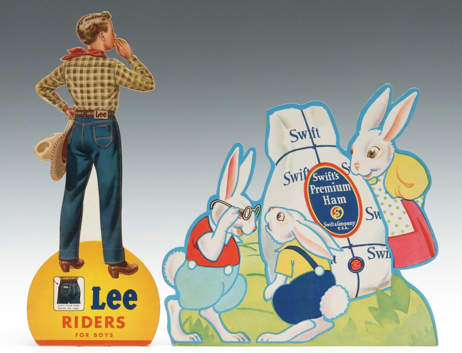 LEE JEANS & SWIFT HAM DIE CUT FIGURAL ADVERTISING