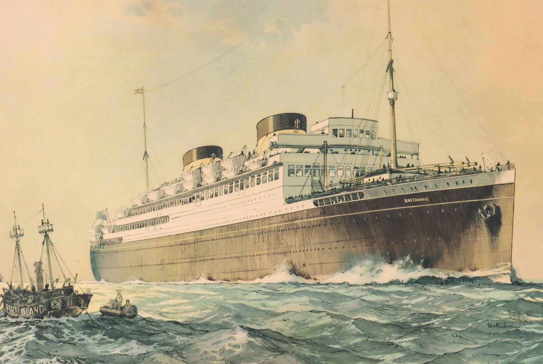 MV BRITANNIC 'WORLD'S LARGEST CABIN LINER' CABIN PRINT