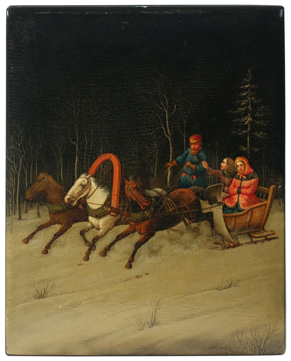 A FINE IMPERIAL RUSSIAN LACQUER PLAQUE SIGNED LUKITINA