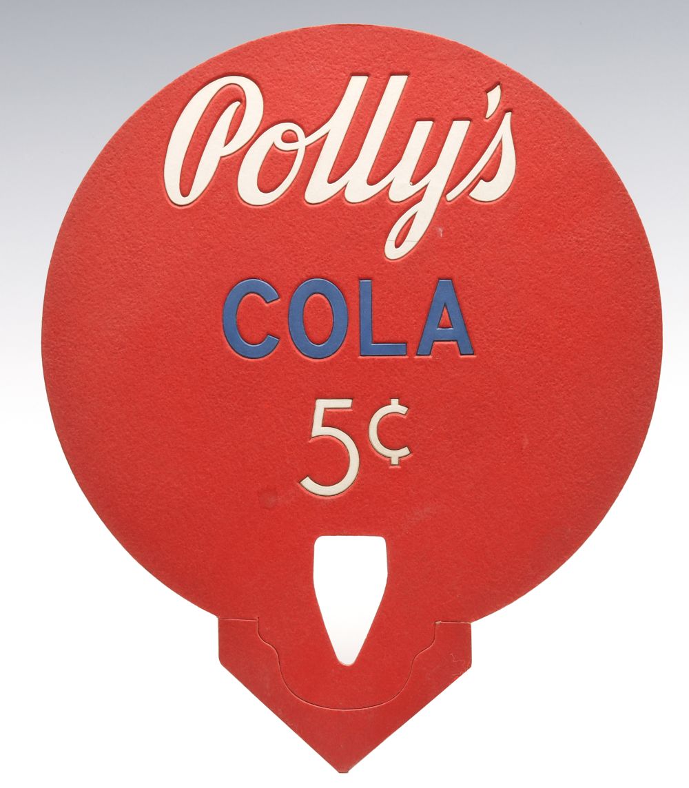 A POLLY'S COLA 5Â¢ BOTTLE TOPPER ADVERTISING SIGN