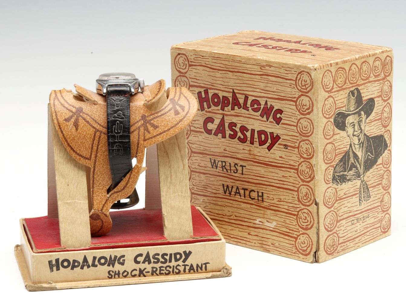 A HOPALONG CASSIDY 'SHOCK RESISTANT' WRIST WATCH IN BOX